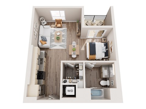 Floor plan for studio, 1 bath, 612 sqft